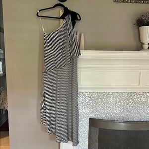 Halston Heritage Asymmetrical Black and White Wrap Dress